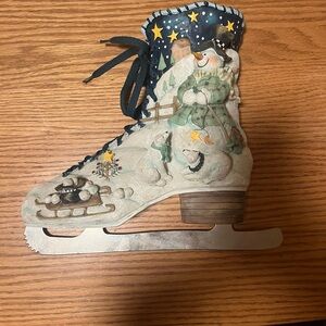 Christmas Wall Display Decor Resin Snowman Ice Skate Planter